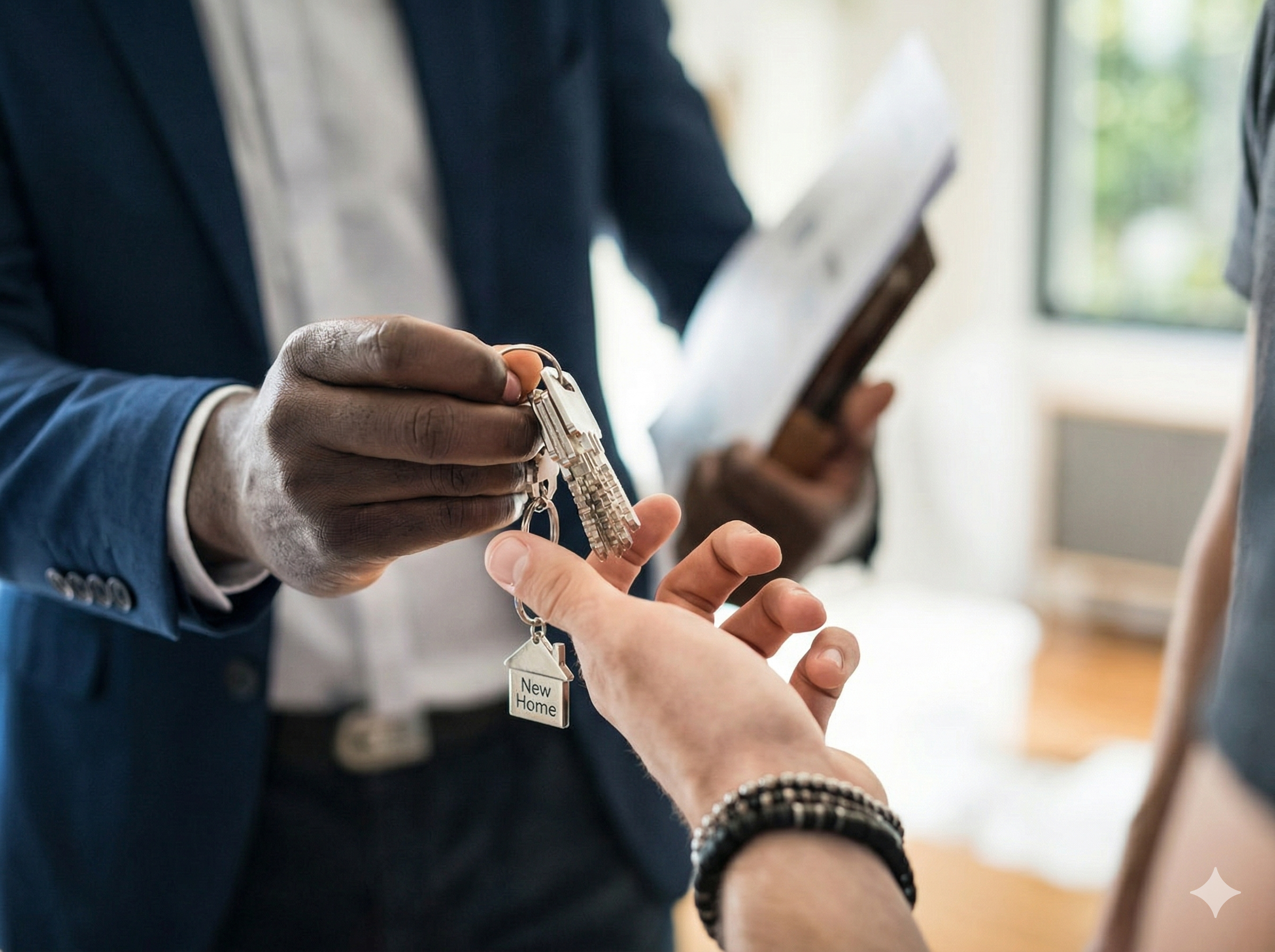 Hands holding a house model and keys